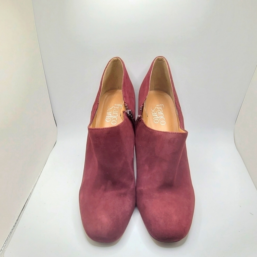 Franco Sarto Sz 10M Leather Suede Block Heel 3.5" Burgundy Zip Up Ankle Bootie - Picture 4 of 12